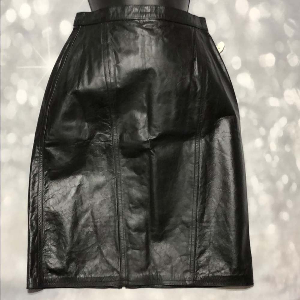 Winlit genuine black leather pencil skirt